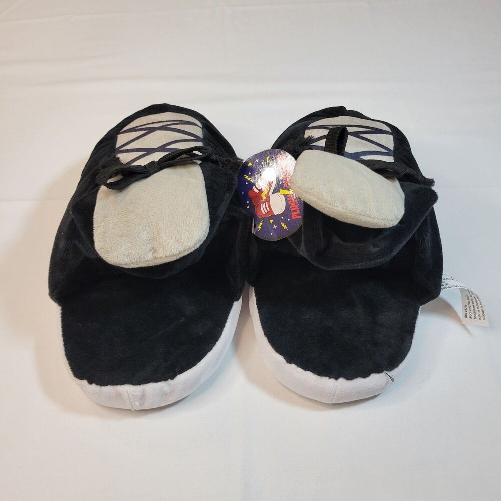 Plush Sneaker Slippers Unisex Black Polyester Comfy Warm Cozy House Kicks